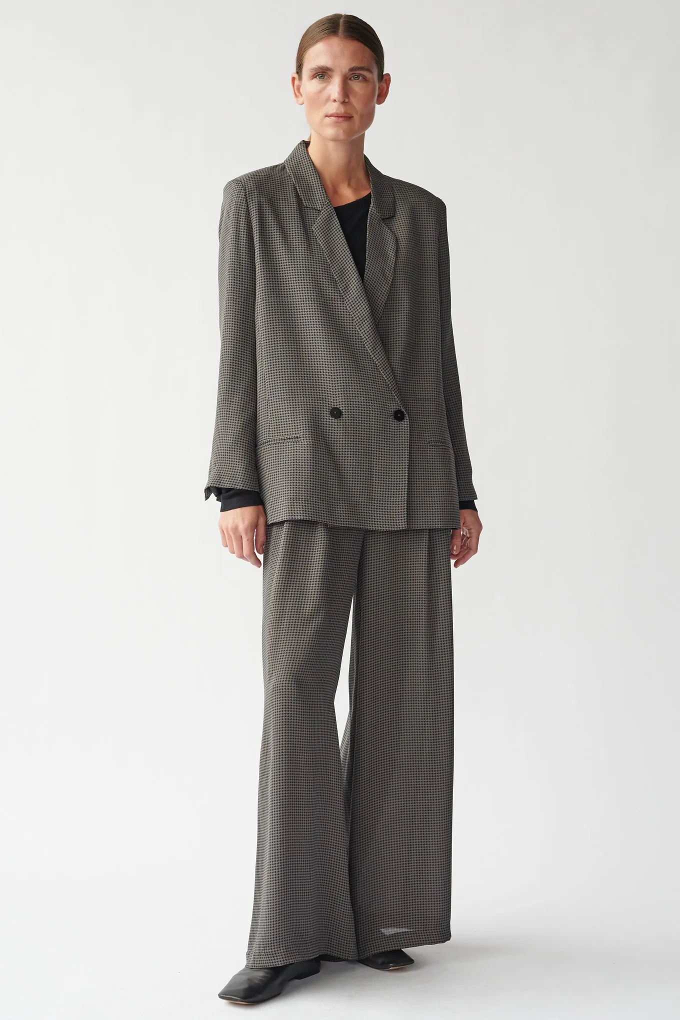 CECCO PANTS - DARK GREY HOUNDSTOOTH - SILK GEORGETTE