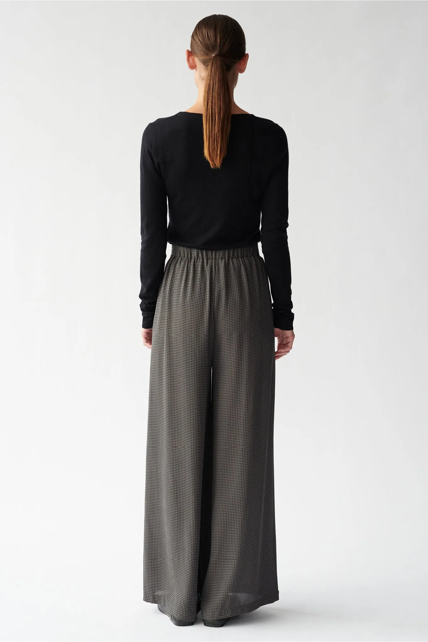 CECCO PANTS - DARK GREY HOUNDSTOOTH - SILK GEORGETTE