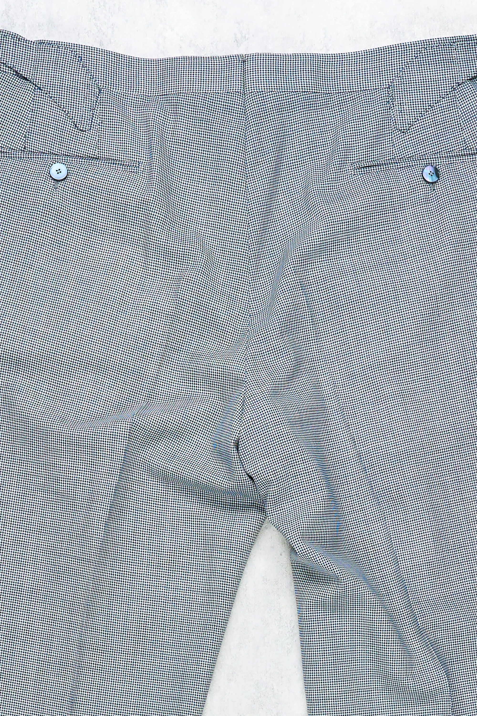 Cesare Attolini Blue/White Mini Houndstooth Wool Suit