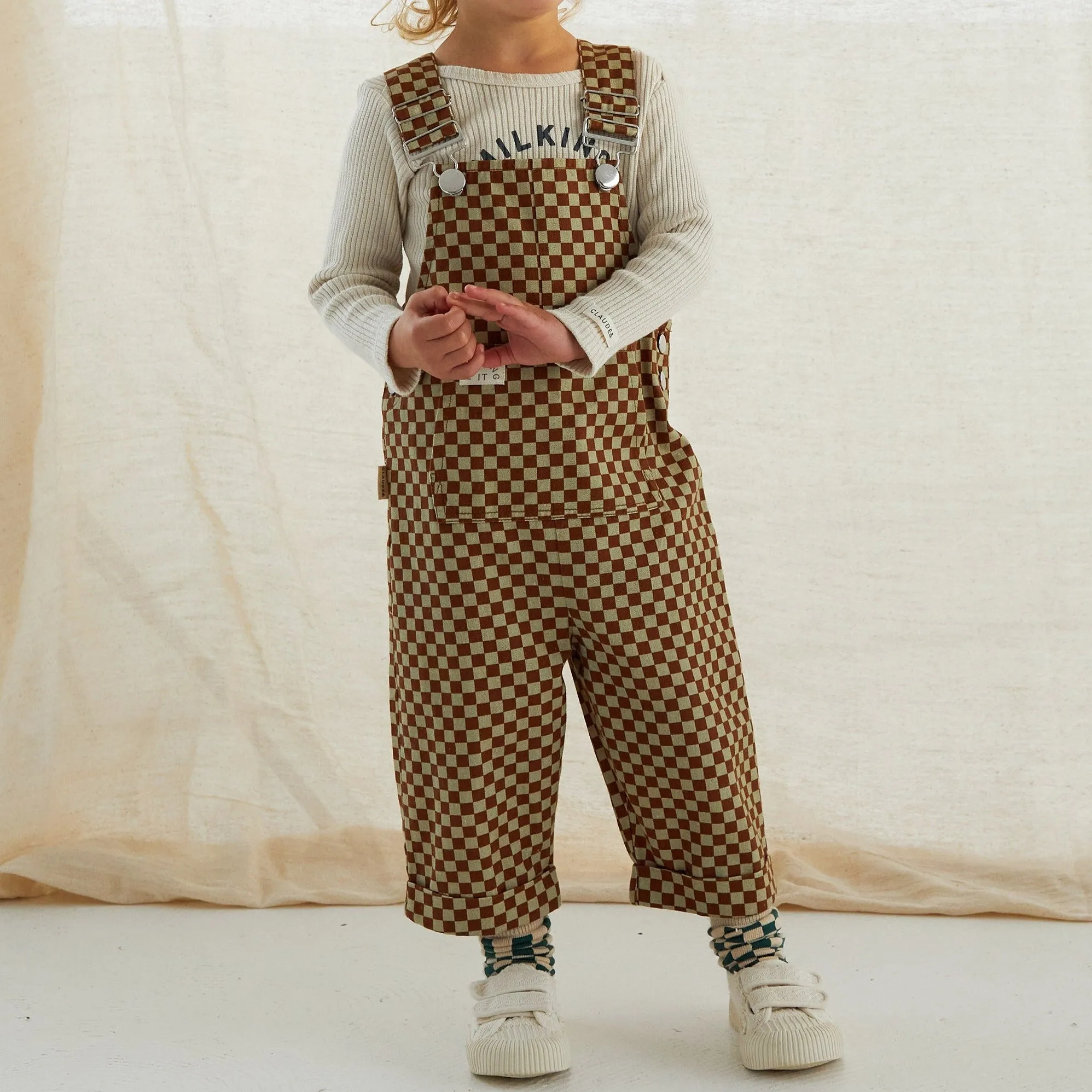 Checkerboard Dungarees - Brick