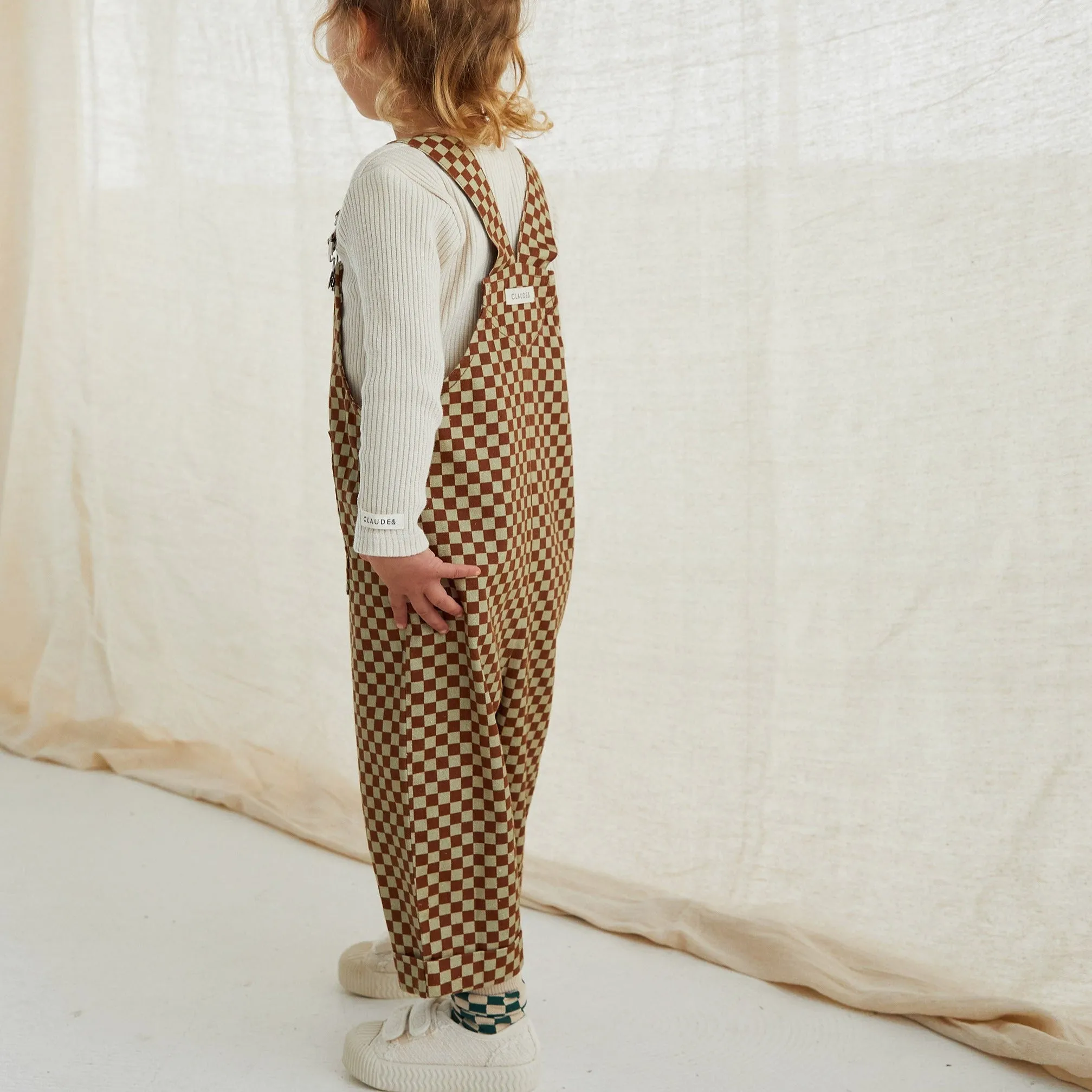 Checkerboard Dungarees - Brick