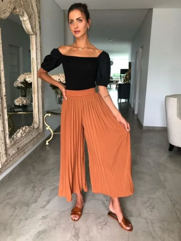 Chiffon Pleated Wide Leg Pants