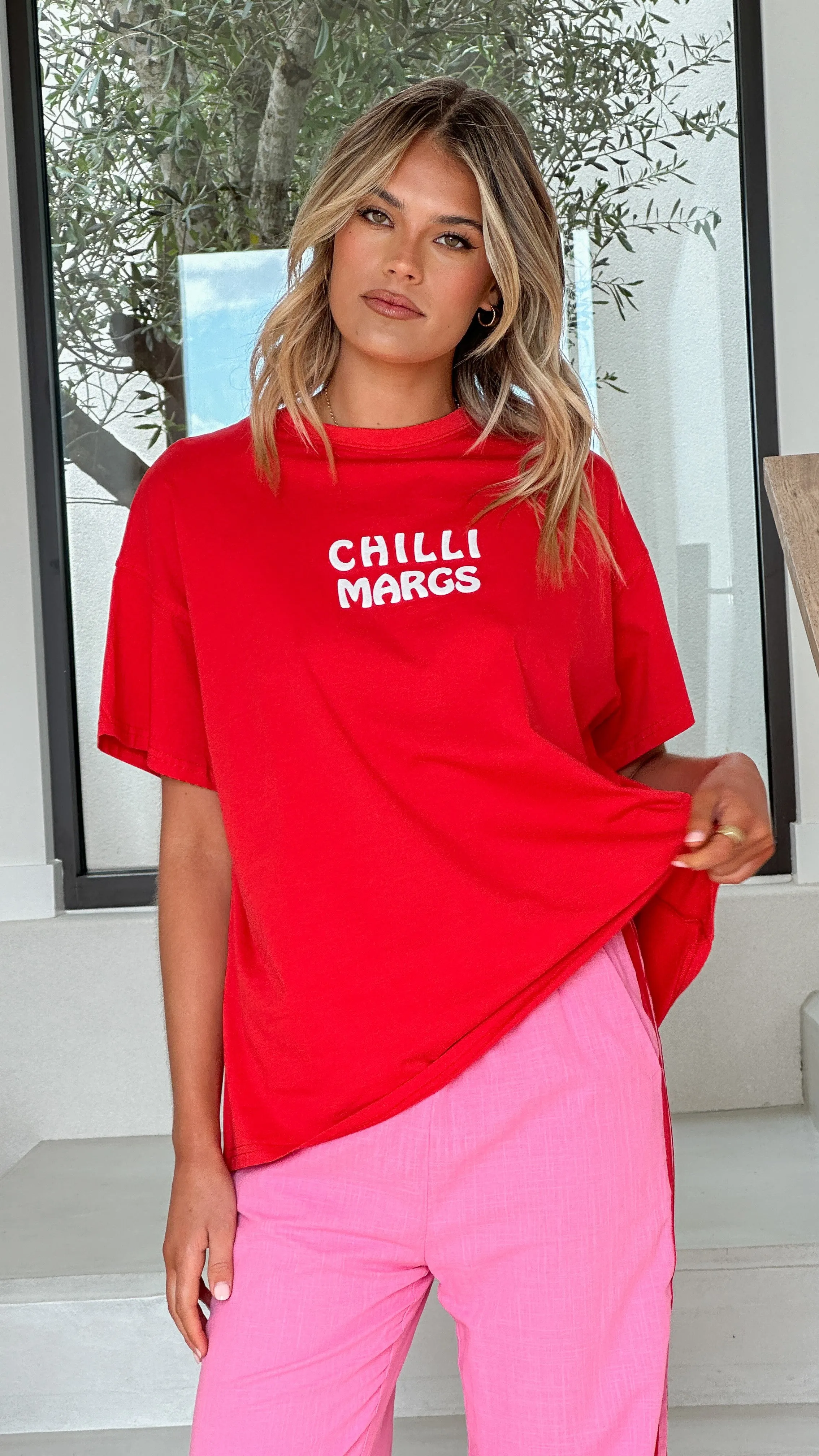 Chilli Margs Top & Pants Set - Red/Pink