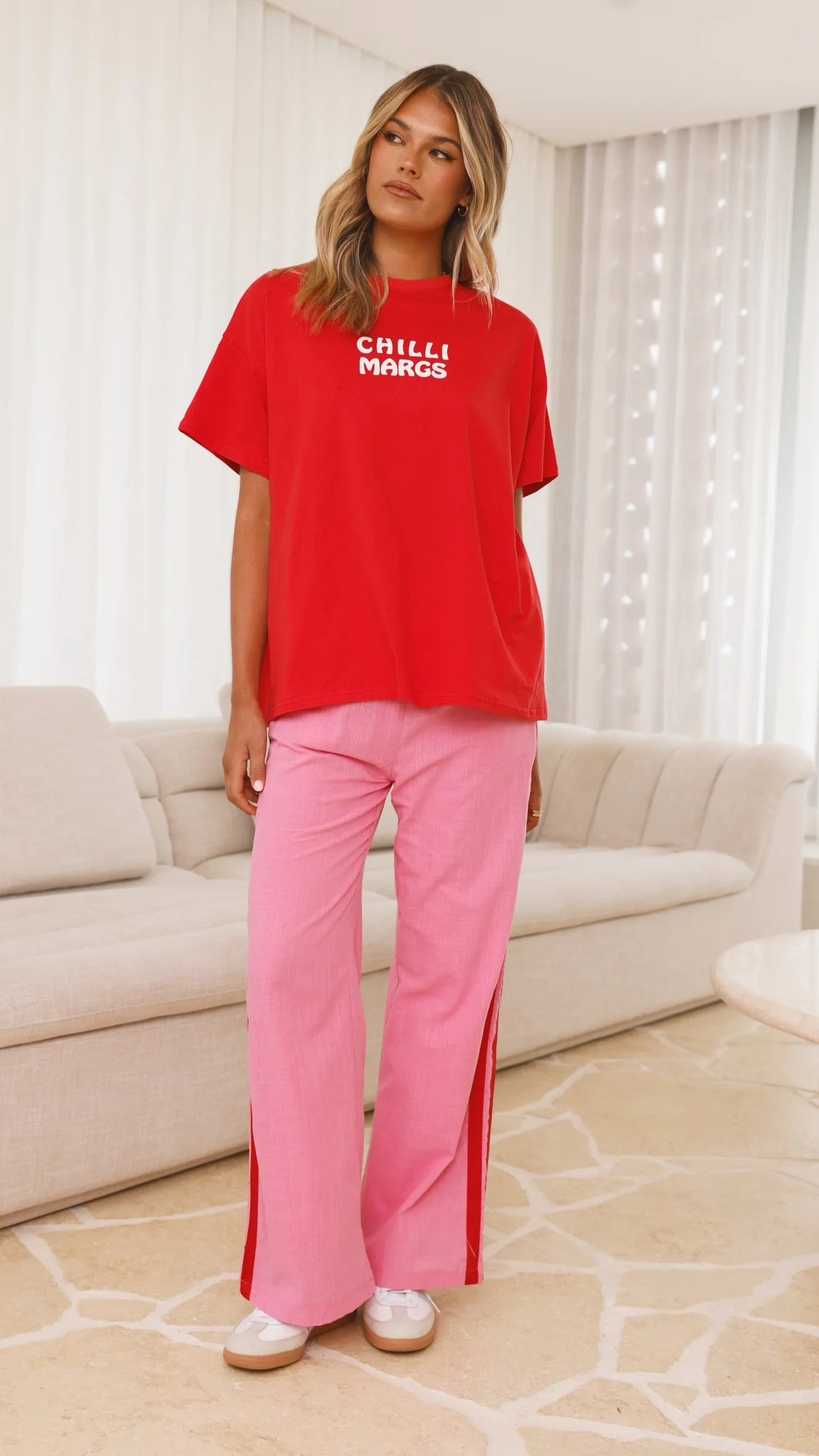 Chilli Margs Top & Pants Set - Red/Pink