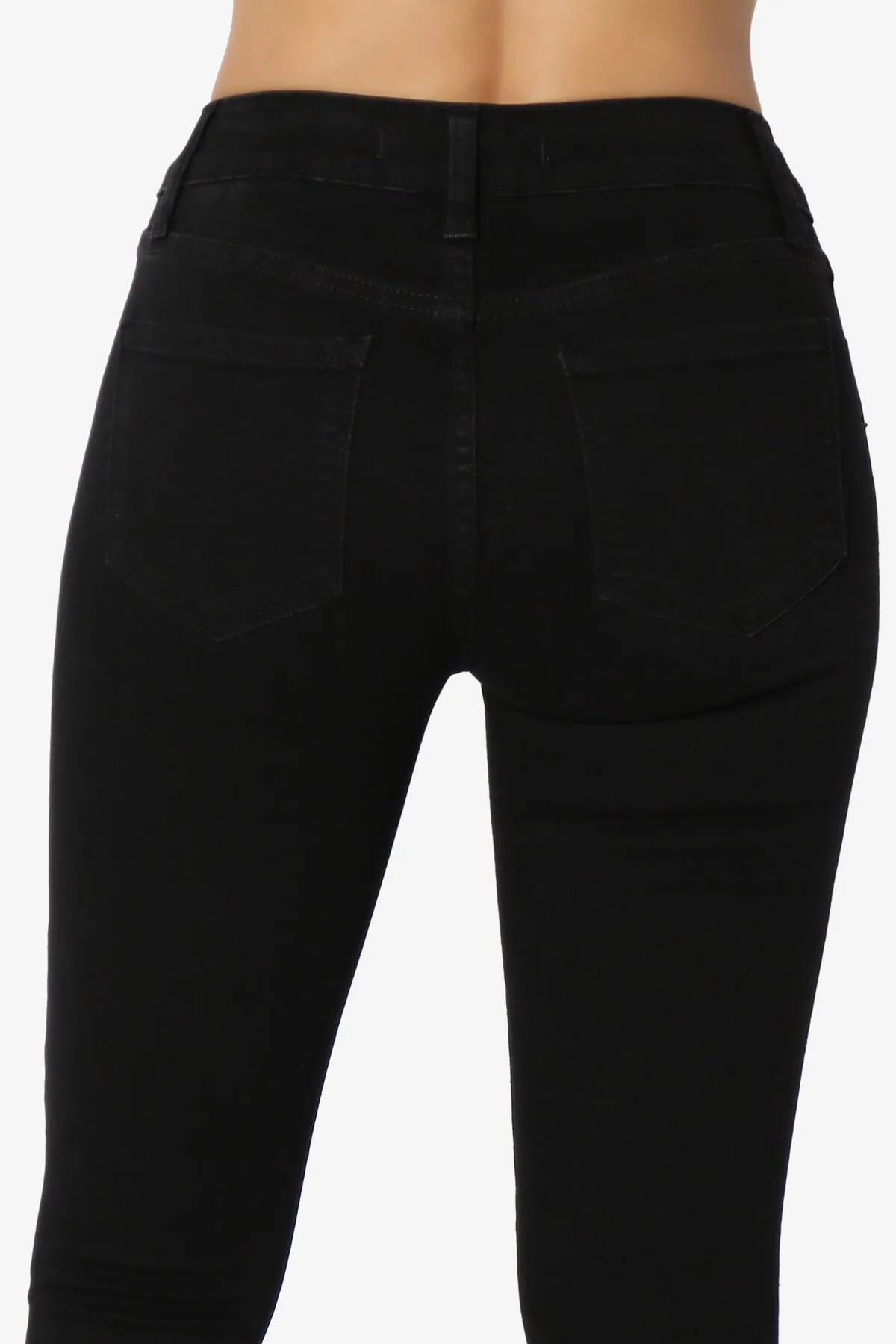 Clara Slashed Knee High Rise Crop Skinny Jeans in JET Black