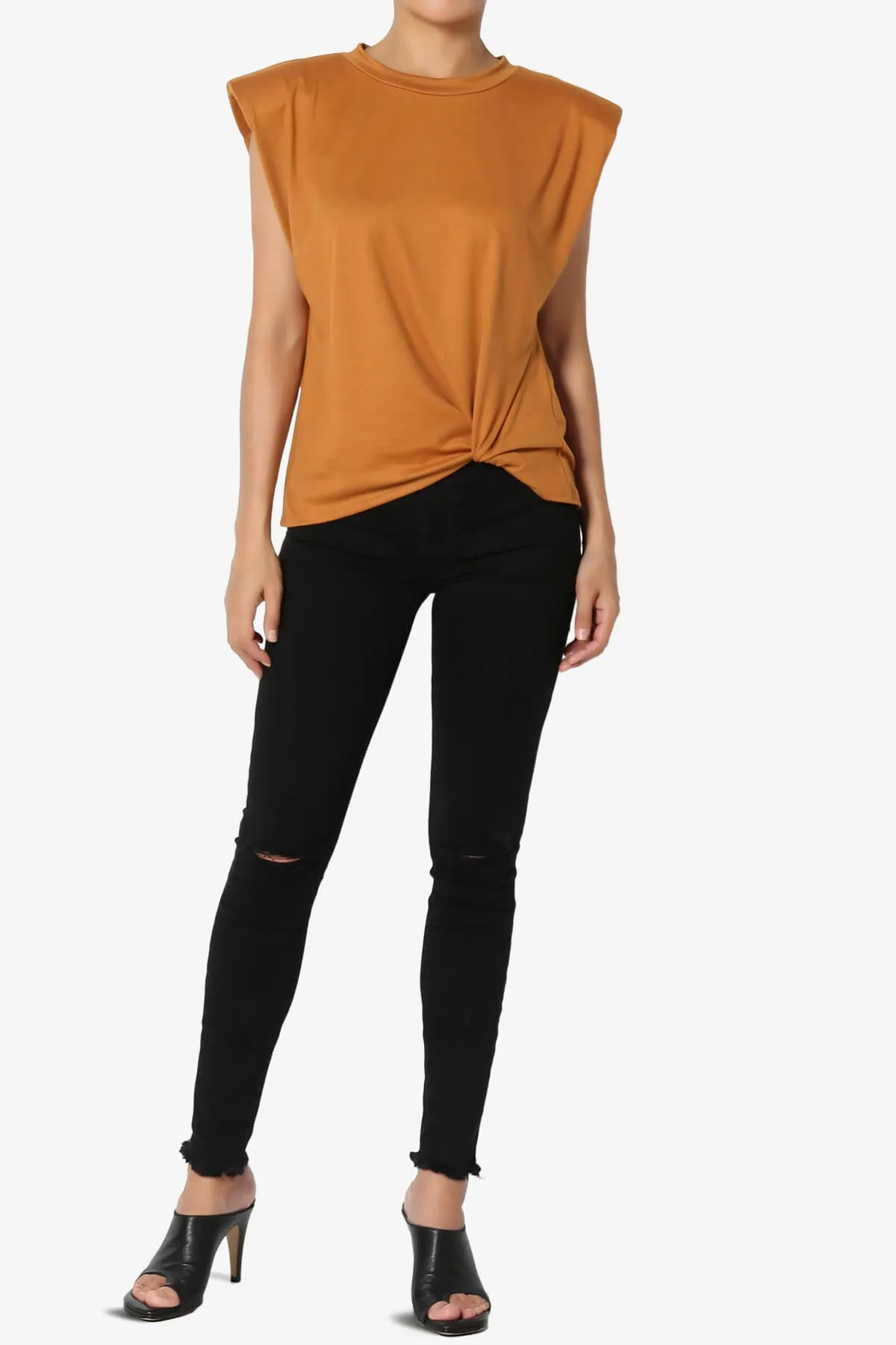 Clara Slashed Knee High Rise Crop Skinny Jeans in JET Black