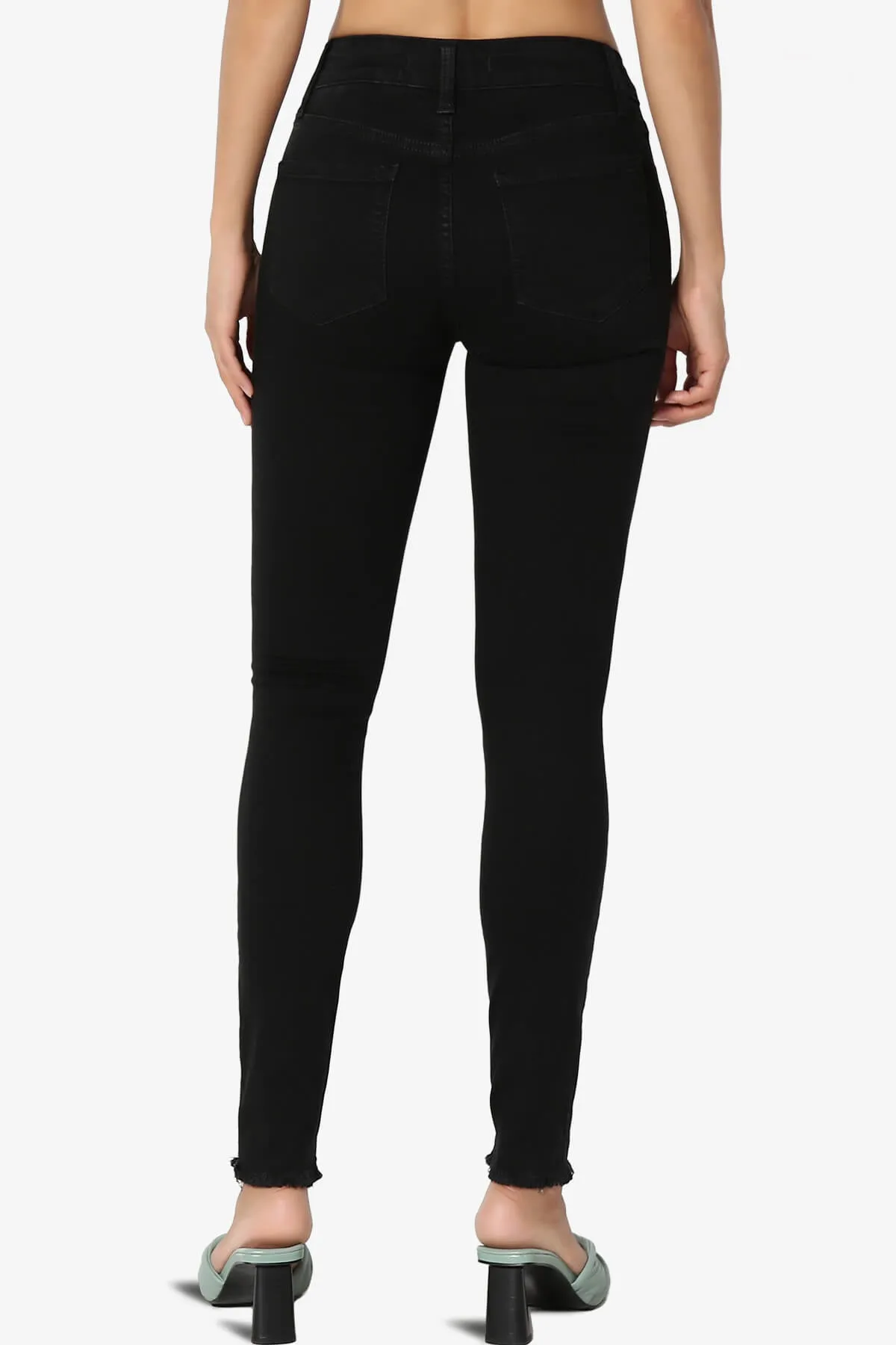 Clara Slashed Knee High Rise Crop Skinny Jeans in JET Black