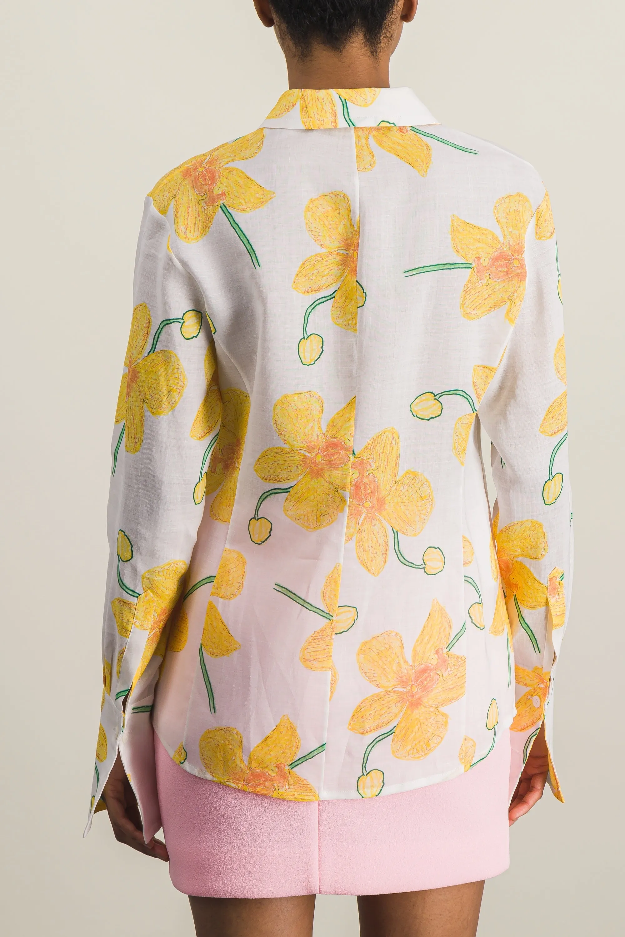 Classic flower printed linen shirt