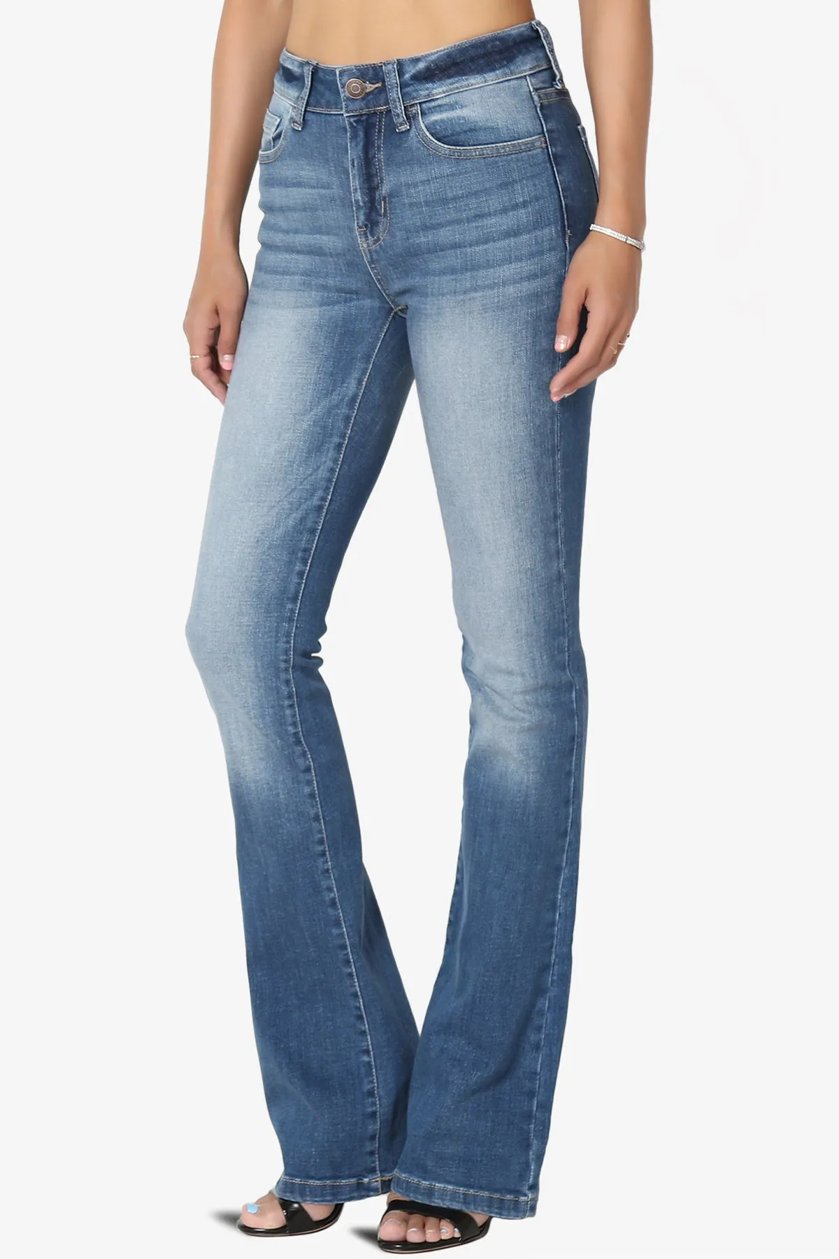 Clyde Washed Mid Rise Boot Cut Jeans in Dark