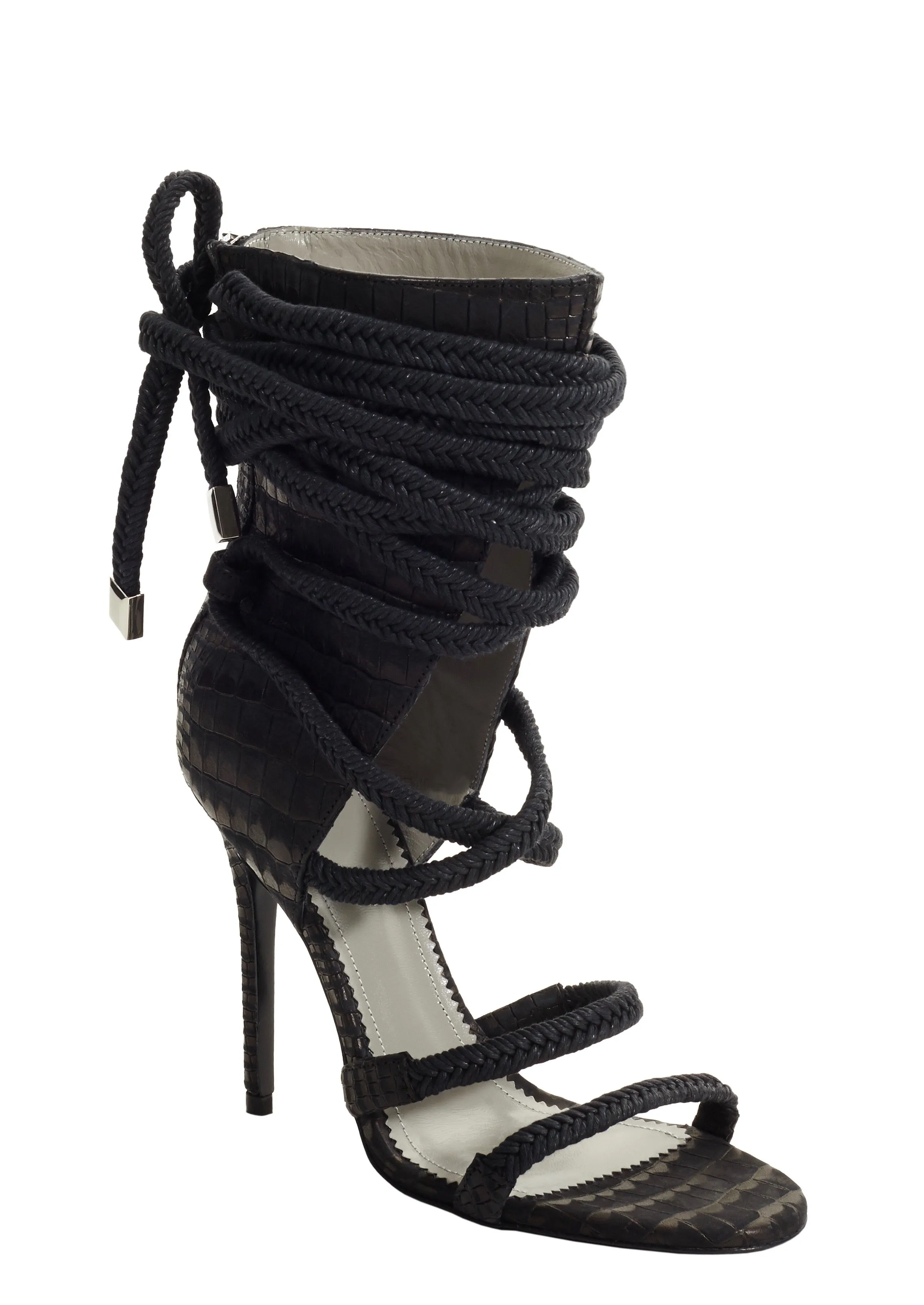 COSIMA BLACK EMBOSSED LEATHER SANDALS