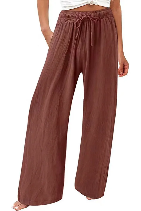 Cotton linen wide-leg drawstring beach pants casual pants