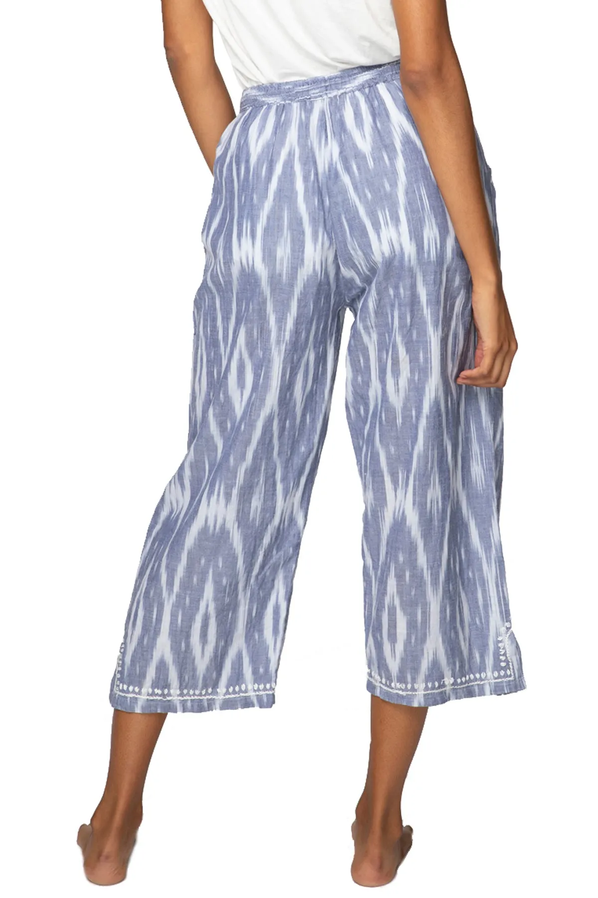 Crop Beach Pant in Ikat Print Blue