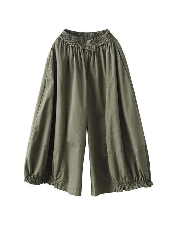 Cropped Pleated Wide Leg Casual Pants Bottoms