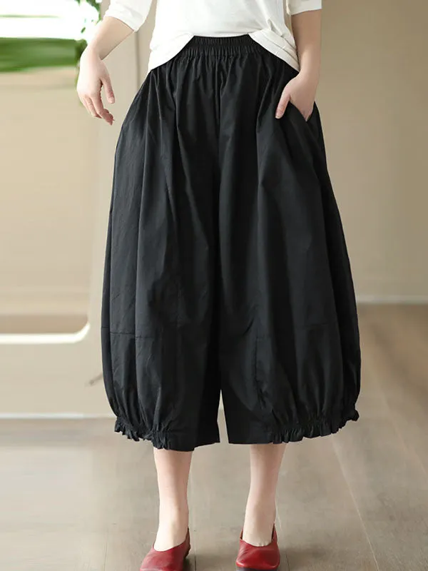 Cropped Pleated Wide Leg Casual Pants Bottoms