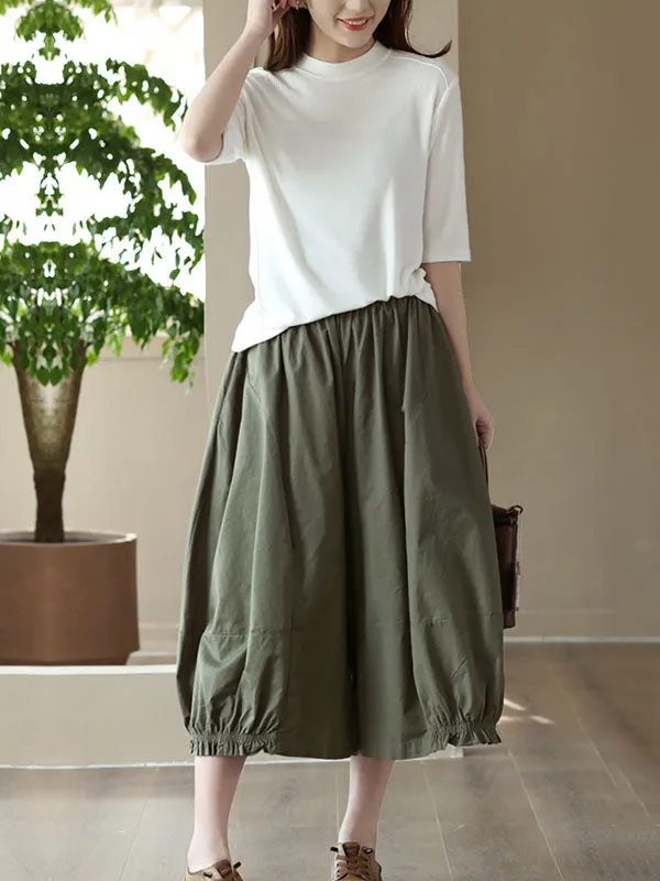 Cropped Pleated Wide Leg Casual Pants Bottoms