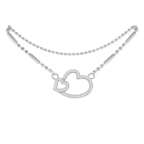 Cubic Zirconia Heart Anklet Silver