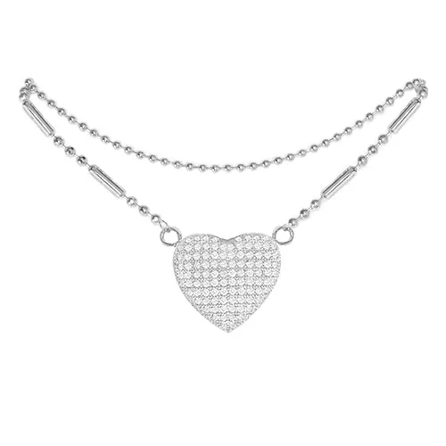 Cubic Zirconia Heart Anklet Silver