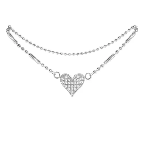 Cubic Zirconia Heart Anklet Silver