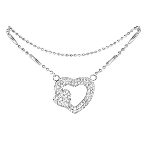 Cubic Zirconia Heart Anklet Silver