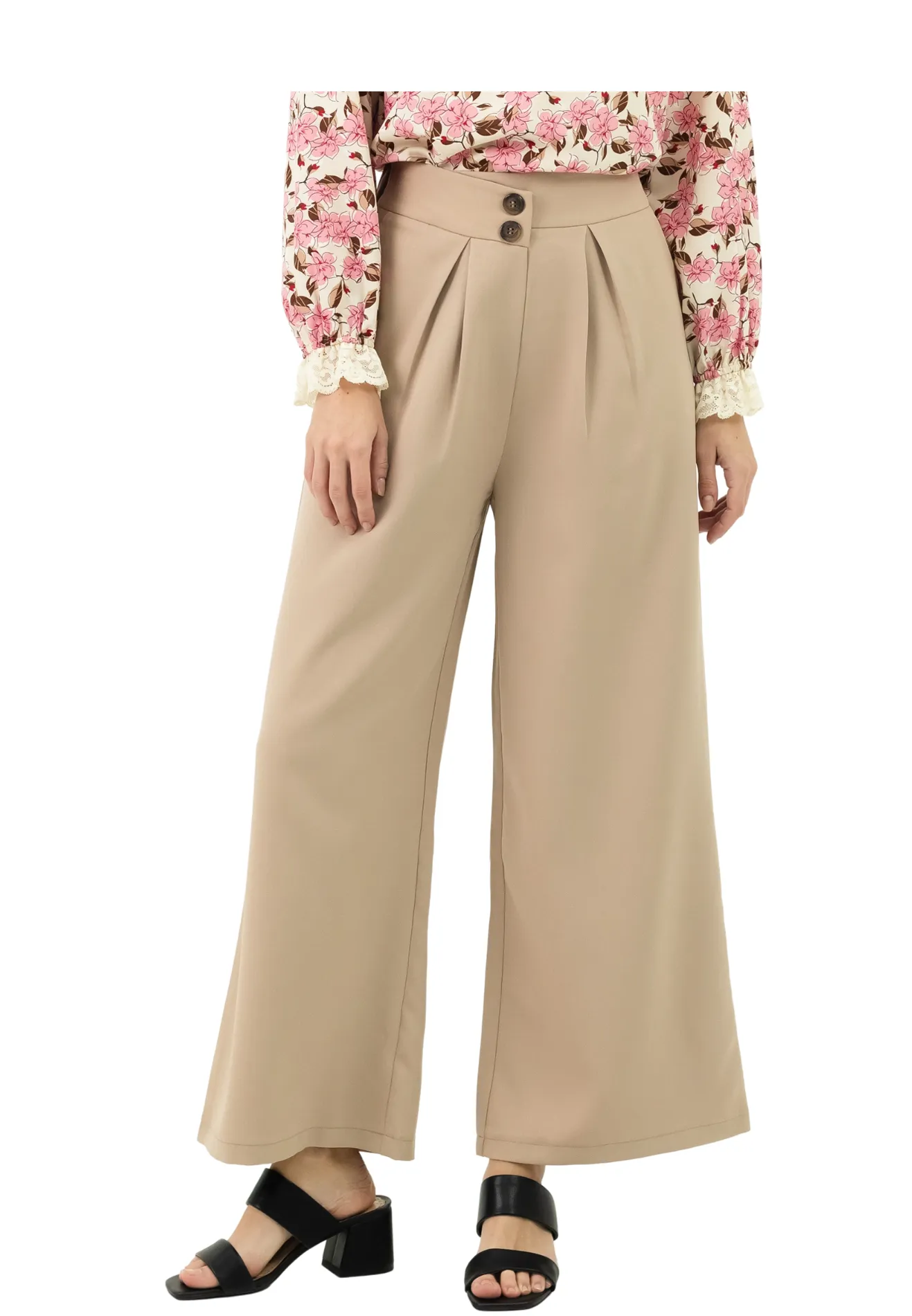 DAISY By VOIR Buttoned Pleated Flare Pants