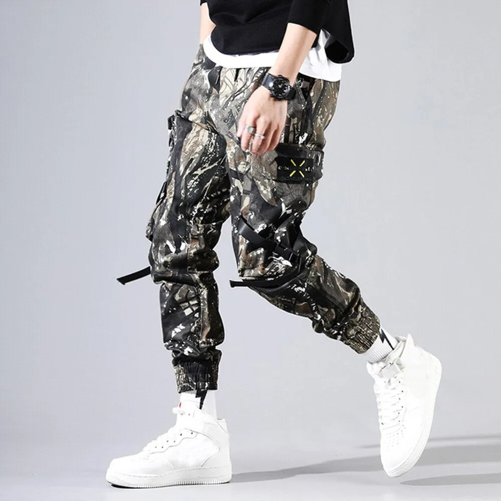 DEANWANGKT Mens Vintage Hip Hop Style Baggy Jeans Men's Side Pockets Cargo Harem Pants Ribbons Black Hip Hop Casual Male Joggers Trousers Fashion Casual Streetwear Pants 5XL