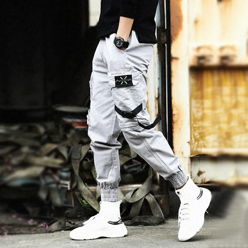 DEANWANGKT Mens Vintage Hip Hop Style Baggy Jeans Men's Side Pockets Cargo Harem Pants Ribbons Black Hip Hop Casual Male Joggers Trousers Fashion Casual Streetwear Pants 5XL