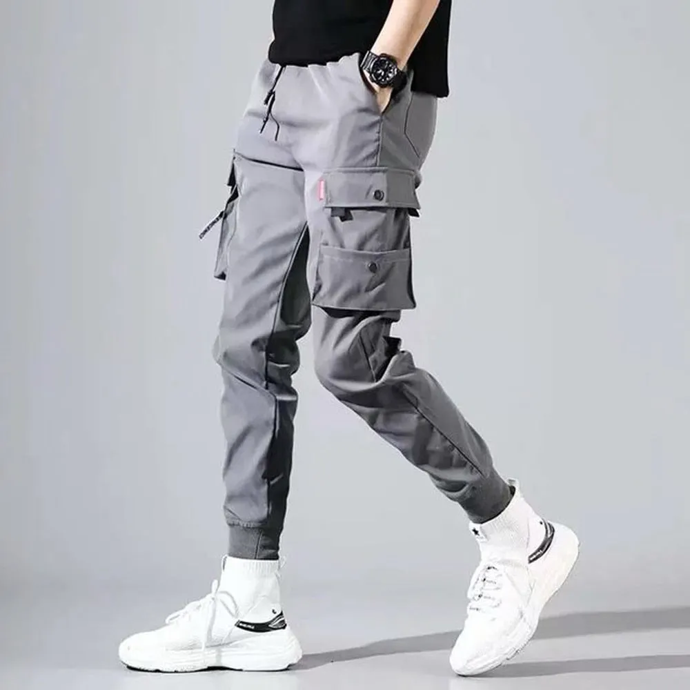 DEANWANGKT Mens Vintage Hip Hop Style Baggy Jeans Men's Side Pockets Cargo Harem Pants Ribbons Black Hip Hop Casual Male Joggers Trousers Fashion Casual Streetwear Pants 5XL