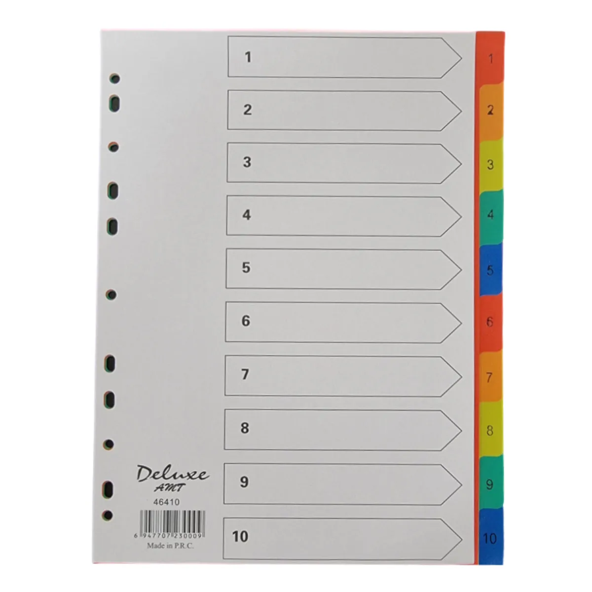 Deluxe Divider Plastic Colored A4, with numbers 1-10