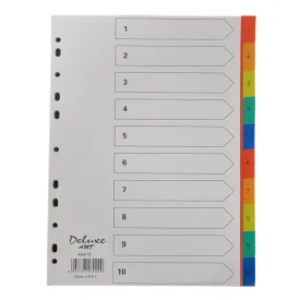 Deluxe Divider Plastic Colored A4, with numbers 1-10