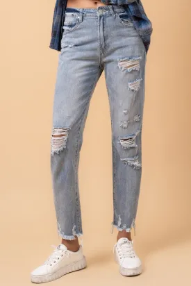 Denim Lab USA Fray Distressed Girlfriend Jeans