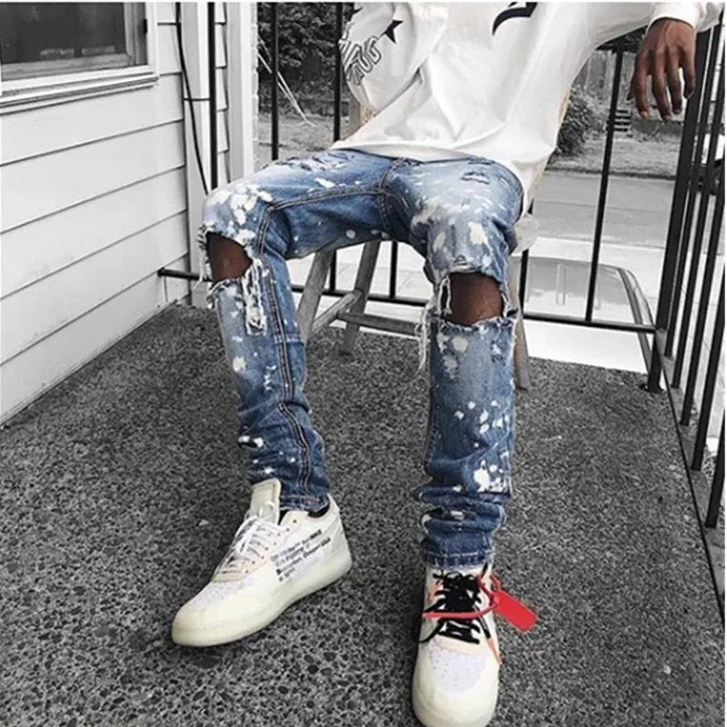 Distressed Ripped Slim Denim Jeans