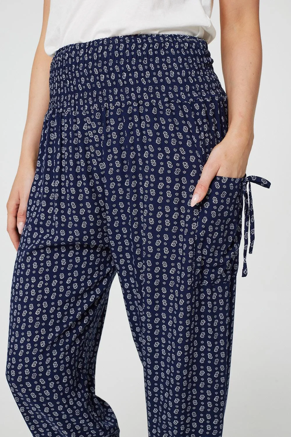 Ditsy Print High Waist Harem Trousers