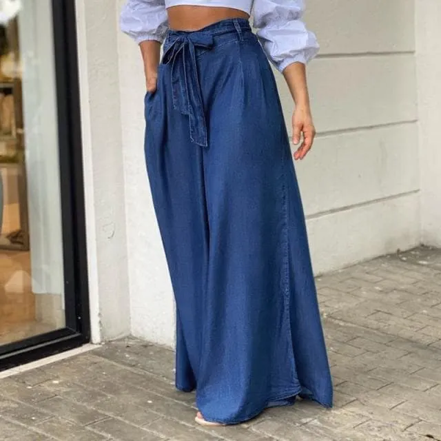 DressBetty - Women High Waist Long Pants Denim Maxi Pants