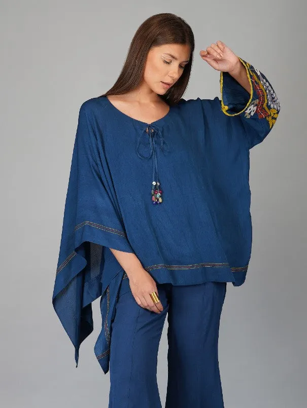 Egyptian Blue Georgette Kaftan Cape Set (Set of 3)