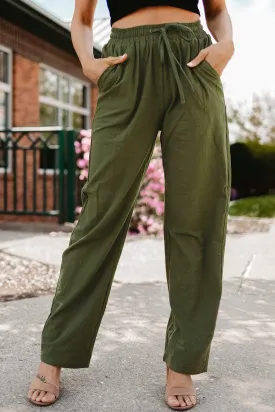 Elastic Waist Solid Color Cotton And Linen Wide-leg Loose Pants