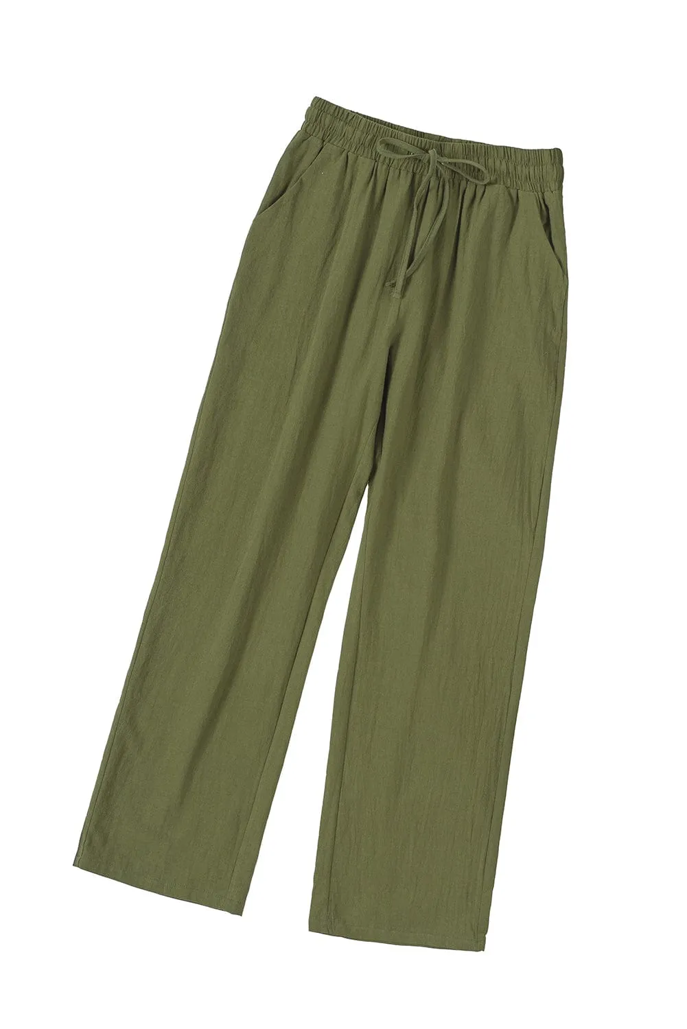 Elastic Waist Solid Color Cotton And Linen Wide-leg Loose Pants