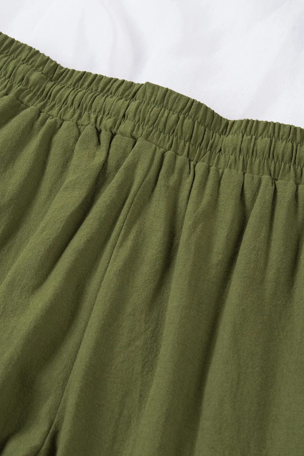 Elastic Waist Solid Color Cotton And Linen Wide-leg Loose Pants