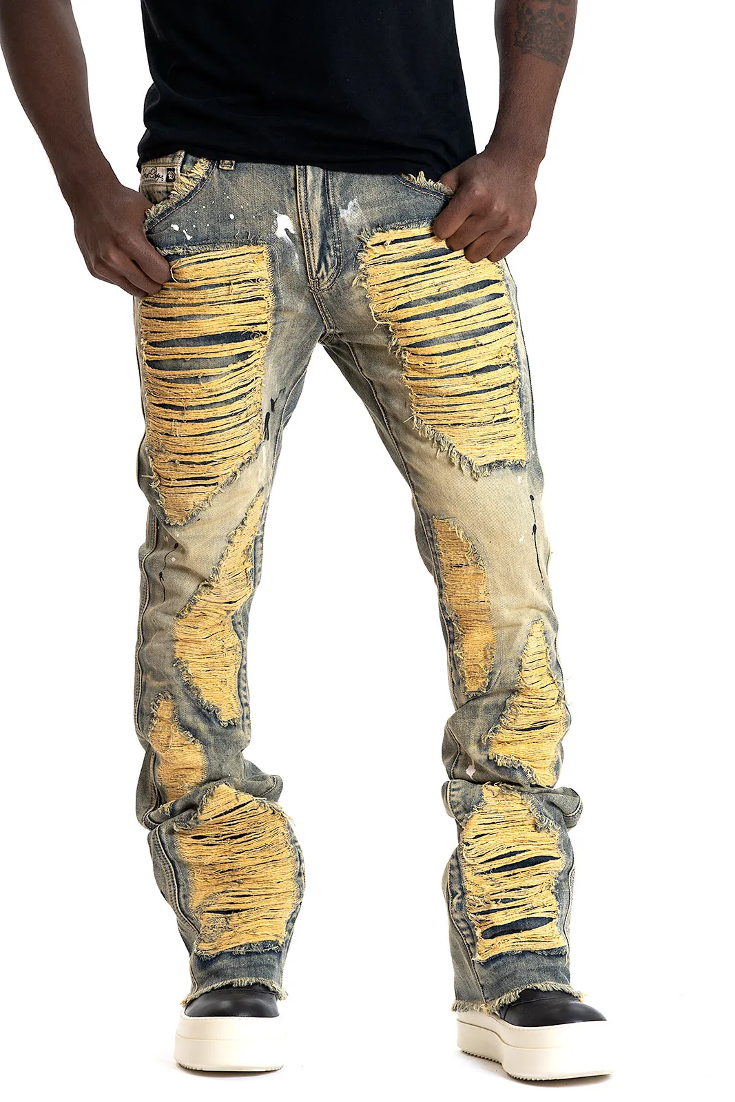 F1772 Basel Distressed Stacked Jeans - Dirt