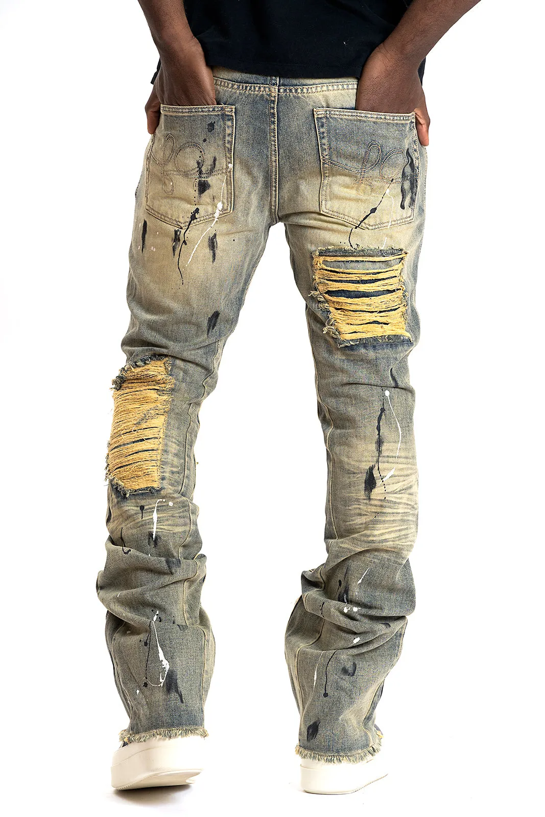 F1772 Basel Distressed Stacked Jeans - Dirt