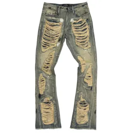 F1772 Basel Distressed Stacked Jeans - Dirt