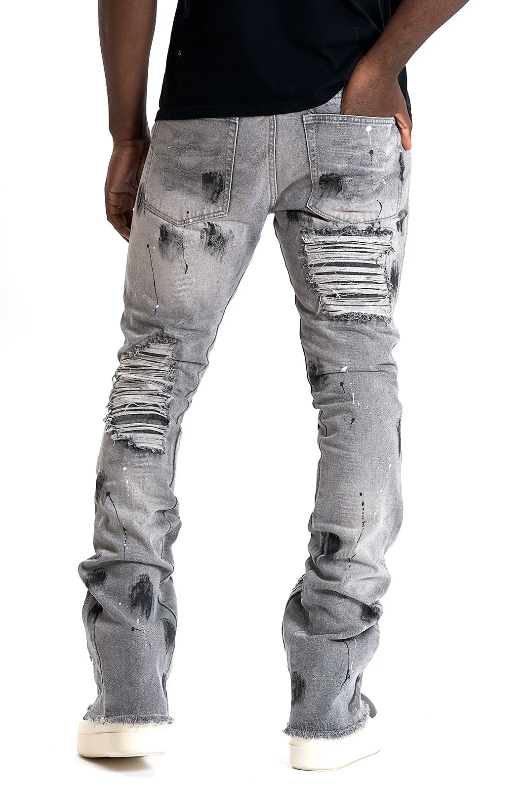 F1772 Basel Distressed Stacked Jeans - Gray