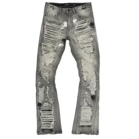 F1772 Basel Distressed Stacked Jeans - Gray