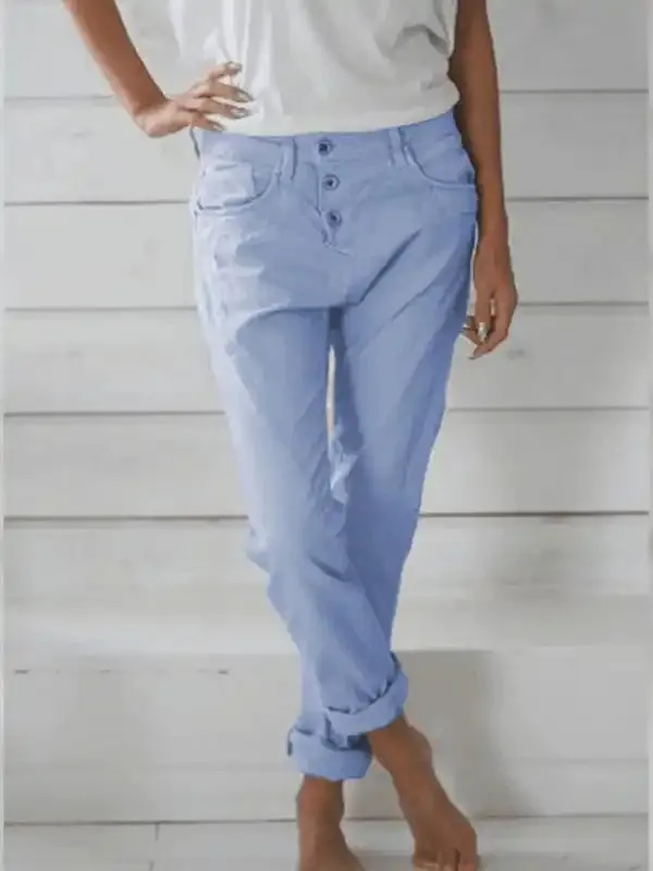 Fashion Loose High Waist Cotton Linen Casual Pants Solid Color