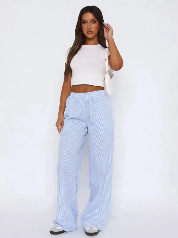 Fashionable Casual Striped Trousers Striped Printed Wide Leg Trousers