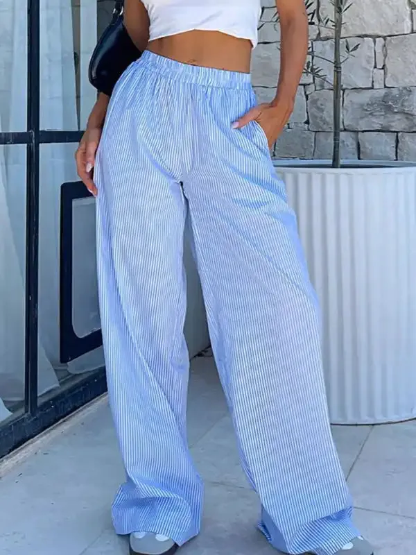 Fashionable Casual Striped Trousers Striped Printed Wide Leg Trousers