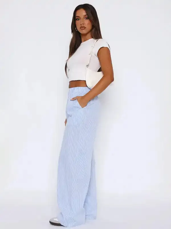 Fashionable Casual Striped Trousers Striped Printed Wide Leg Trousers