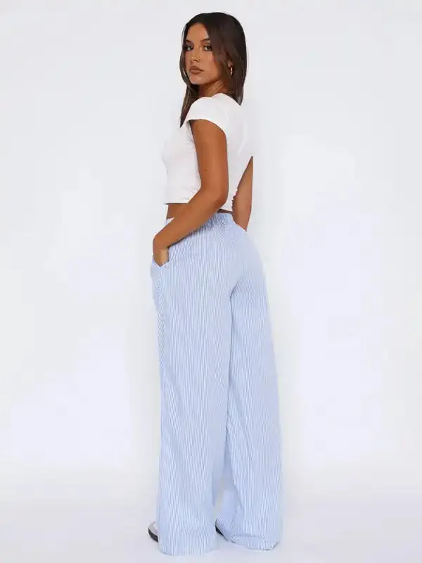 Fashionable Casual Striped Trousers Striped Printed Wide Leg Trousers