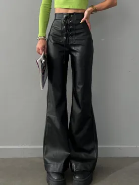 Flared High Waisted Lace-Up Split-Joint Pants Trousers