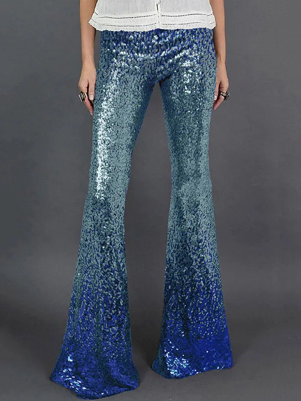 Flared Pants Skinny Leg Contrast Color Gradient Sequined Shiny Pants Bottoms