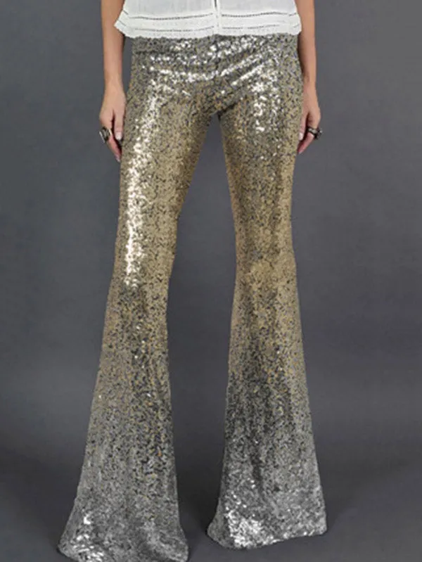 Flared Pants Skinny Leg Contrast Color Gradient Sequined Shiny Pants Bottoms